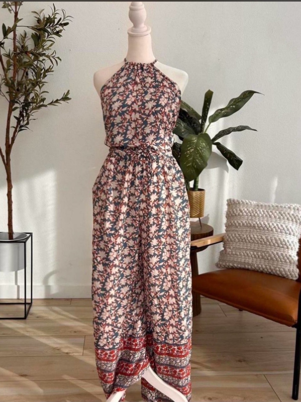 Maaji Floral Halter Wide-Leg Jumpsuit in Pink and Blue
